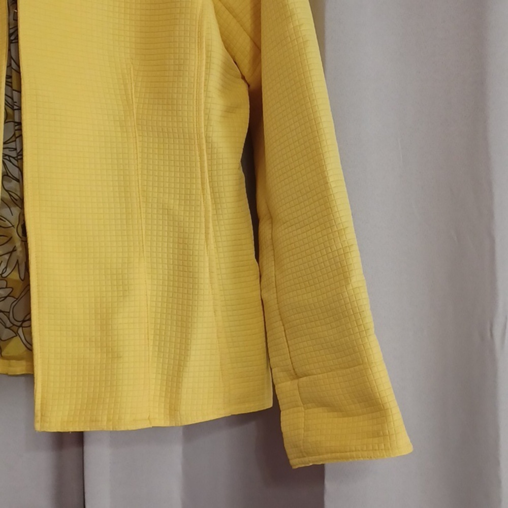 Sara Isabella Bright Yellow Square Textured Jacket Open Front Floral Lined Sz S - Picture 7 of 15
